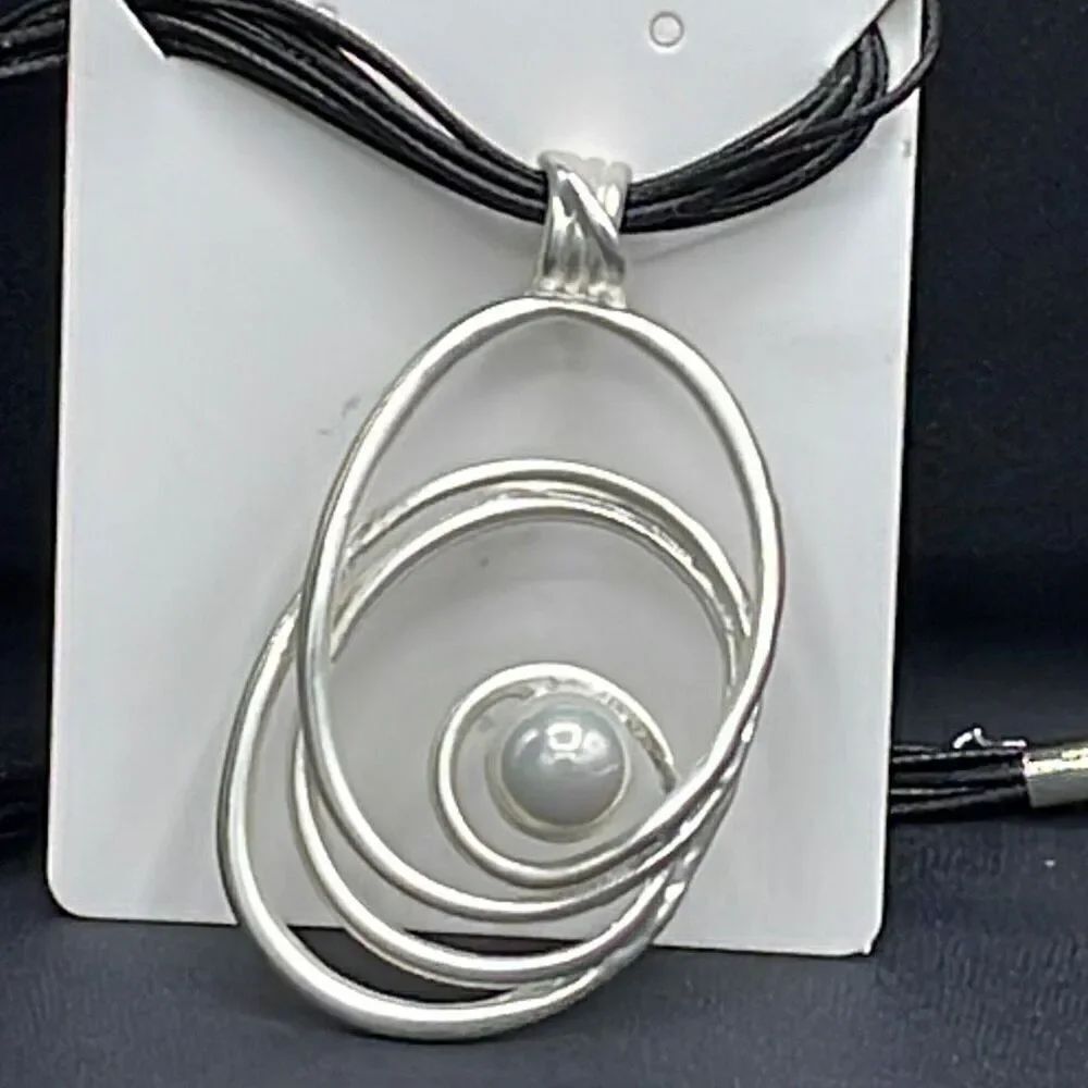 Boutique silver and pearl multi strand corded necklace